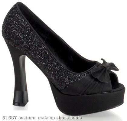 Black Glitter Heel with Satin Bow Adult Shoes - Click Image to Close