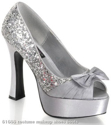 Silver Glitter Heel with Satin Bow Adult Shoes - Click Image to Close