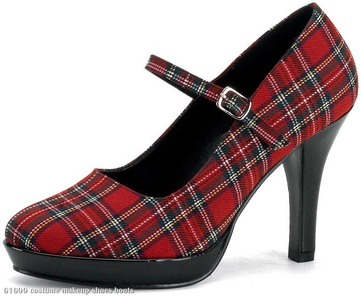 Plaid Sexy School Girl Heel Adult Shoes - Click Image to Close