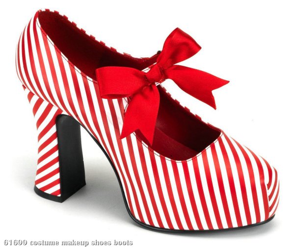 Candycane Heel with Red Bow Adult Shoes - Click Image to Close