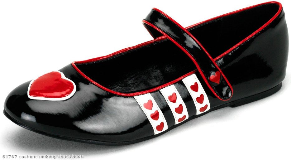 Queen of Hearts (Black) Patent Flat Adult Shoes - Click Image to Close