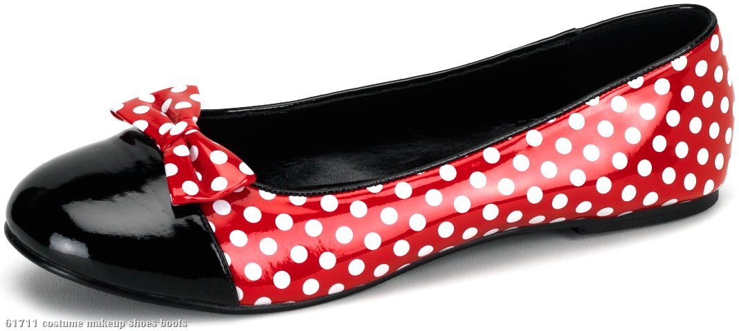 Polka Dot Mouse (Red/White) Patent Flat Adult Shoes - Click Image to Close