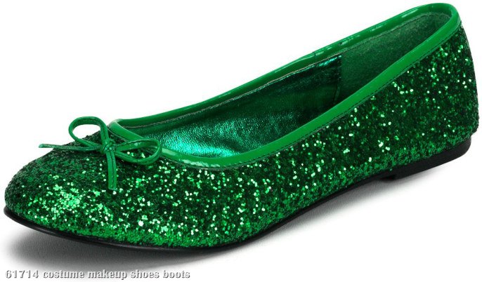 Glitter Green Flat Adult Shoes - Click Image to Close