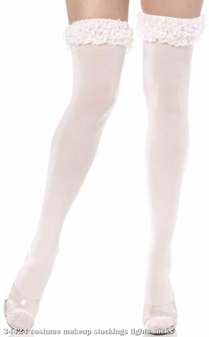 Opaque White Thigh Highs with Lace Ruffles - Click Image to Close