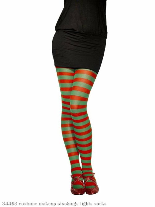 Red and Green Striped Tights - Adult