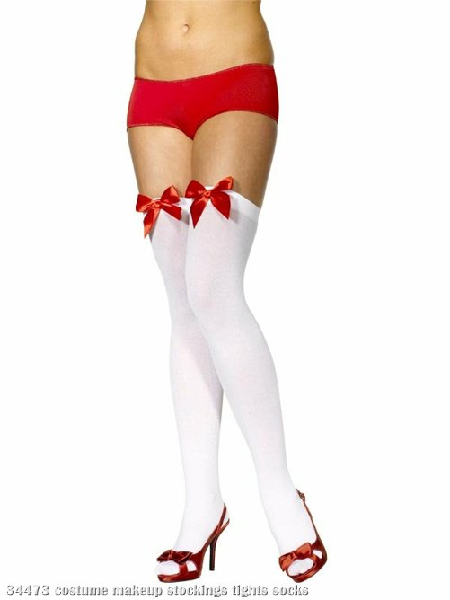 Thigh High Stockings White with Red Bow - Adult