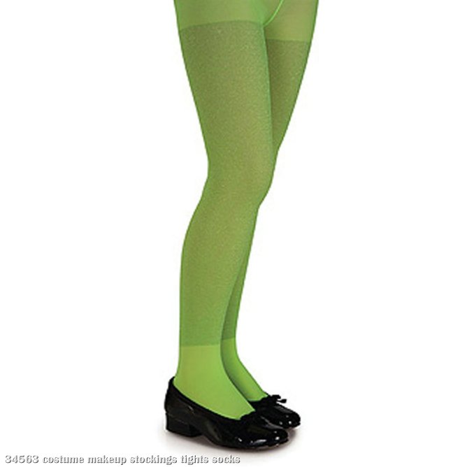 Lime Green Glitter Tights - Child - Click Image to Close