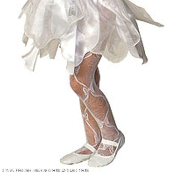 Mesh Bow Tights White - Child - Click Image to Close