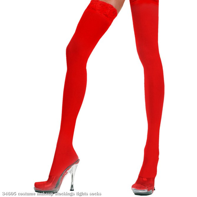 Opaque Thigh High Lace Top Stockings Red - Plus Adult - Click Image to Close