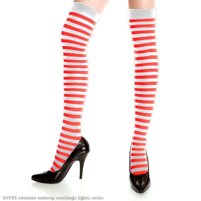 Striped Thigh High (Red and White) Adult - Click Image to Close