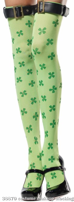 Green Clover Print Thigh Highs Adult - Click Image to Close