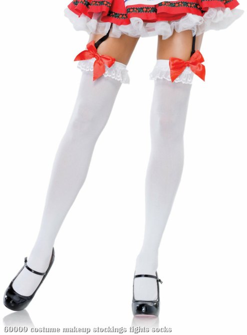 Ruby Red Satin Bow Thigh Highs Adult