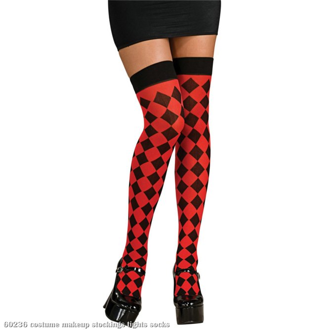 Harlequin Thigh Highs Red & Black Adult - Click Image to Close