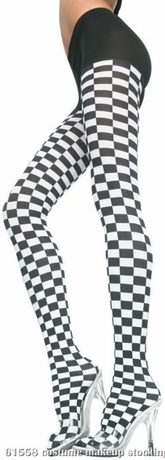 Checker Tights Black & White - Adult - Click Image to Close