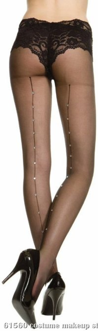 Sheer Pantyhose With Rhinestone Back Seam (Black) - Adult - Click Image to Close