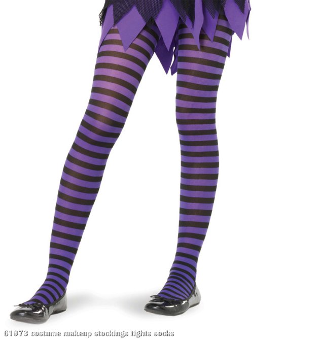 Black/Purple Striped Tights Child - Click Image to Close