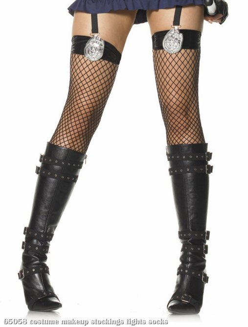 Industrial Net Thigh Highs with Police Badge Adult