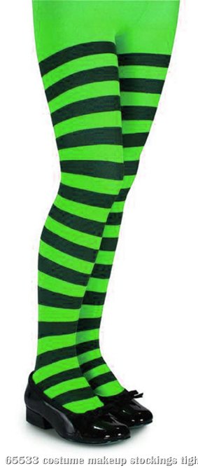 Green and Black Striped Tights - Child - Click Image to Close