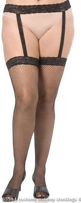 Black Fishnet Thigh High Adult Plus - Click Image to Close