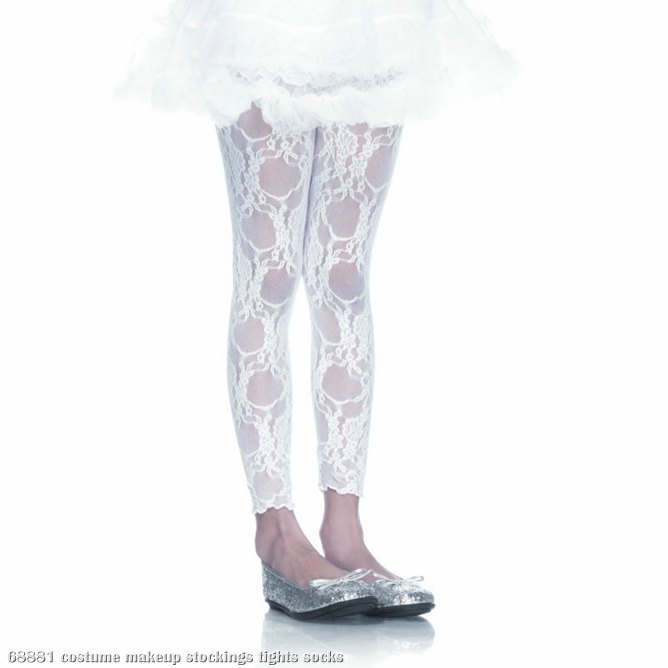 Lace Footless Tights (White) Child - Click Image to Close