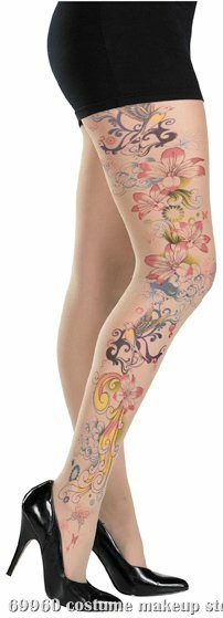 Flowers & Birds Full Adult Pantyhose - Click Image to Close