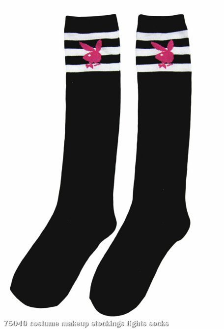 Playboy Knee-High Striped (Black/White) Adult Socks - Click Image to Close