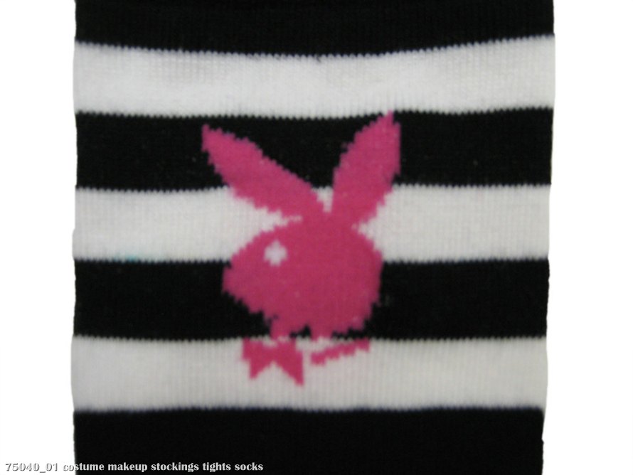 Playboy Knee-High Striped (Black/White) Adult Socks - Click Image to Close