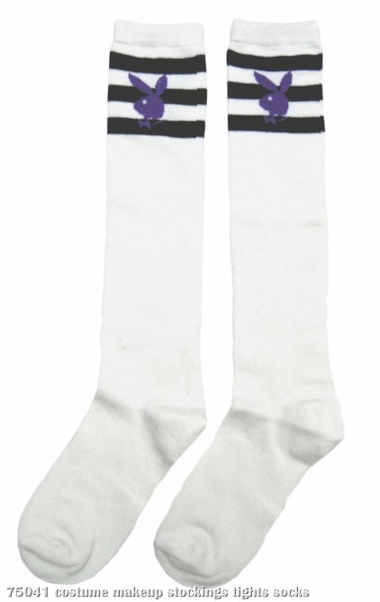 Playboy Knee-High Striped (White/Black) Adult Socks - Click Image to Close