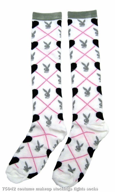 Playboy Knee-High Argyle Heart (White/Black) Adult Socks - Click Image to Close