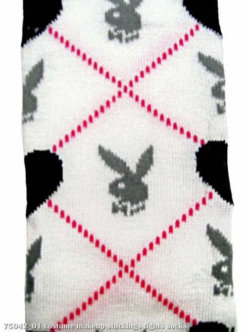 Playboy Knee-High Argyle Heart (White/Black) Adult Socks - Click Image to Close