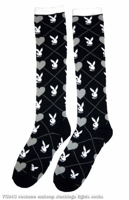 Playboy Knee-High Argyle Heart (Black/Gray) Adult Socks - Click Image to Close