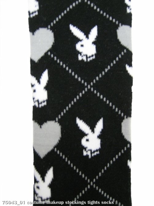Playboy Knee-High Argyle Heart (Black/Gray) Adult Socks - Click Image to Close