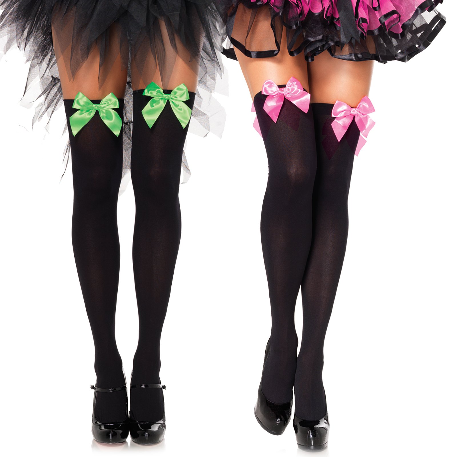 Black Adult Thigh Highs With Bow - Click Image to Close