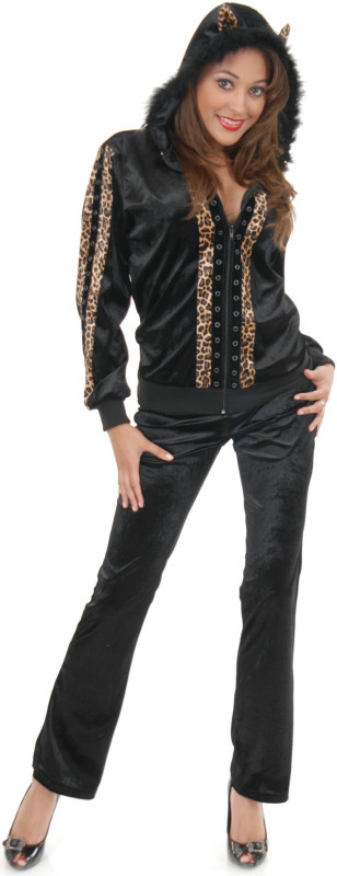 Cat Hoodie Tan Leopard Adult Costume - Click Image to Close