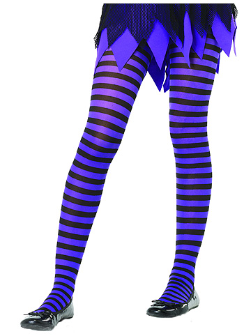 Kids Black and Purple Striped Tights - Click Image to Close