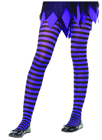 Kids Black and Purple Striped Tights