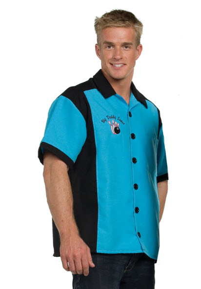 Bowling Shirt Turquoise Adult Costume - Click Image to Close