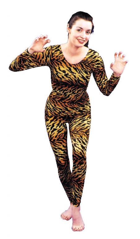 Unitard: Tiger Cat Print Adult Costume - Click Image to Close