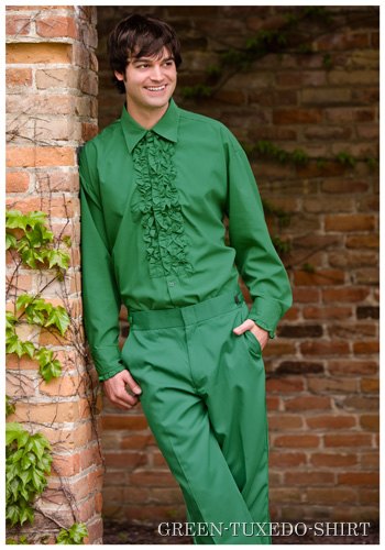 Green Ruffled Tuxedo Shirt - Click Image to Close