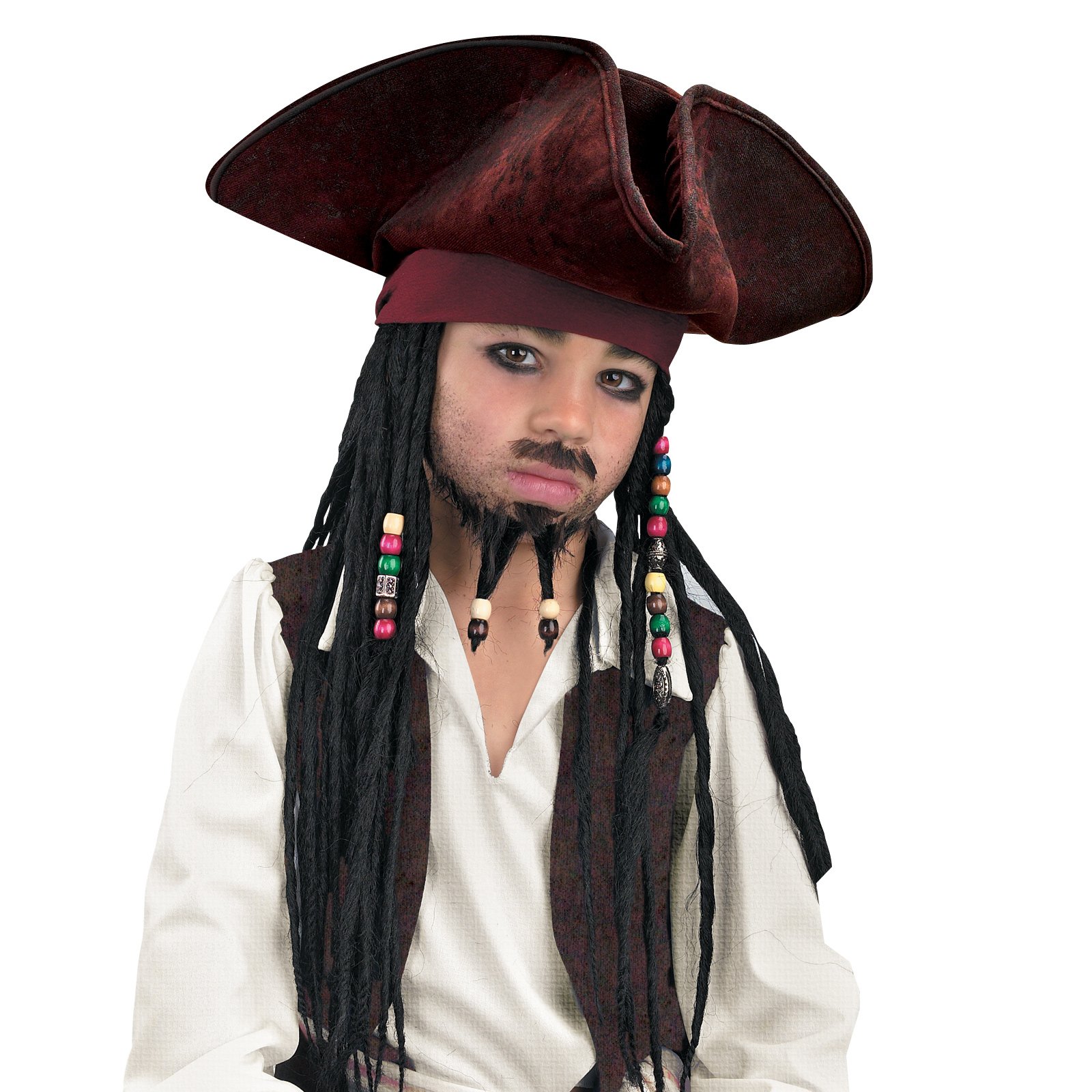 Jack Sparrow Pirate Hat With Beaded Braids Child - Click Image to Close