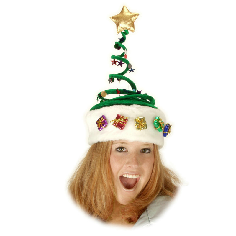 Deluxe Springy Christmas Tree Hat - Click Image to Close