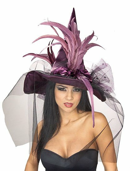 Purple Feather Adult Witch Hat - Click Image to Close