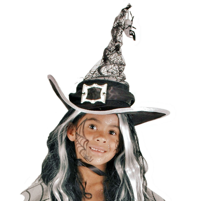 Grey Springy Witch Hat Child - Click Image to Close