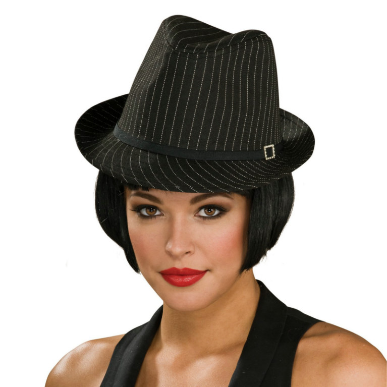 Pinstripe Fedora Hat (Black/White Stripes) Adult - Click Image to Close