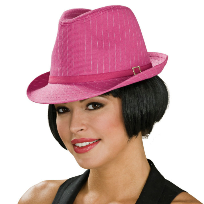Pinstripe Fedora Hat (Pink w/White Stripes) Adult - Click Image to Close