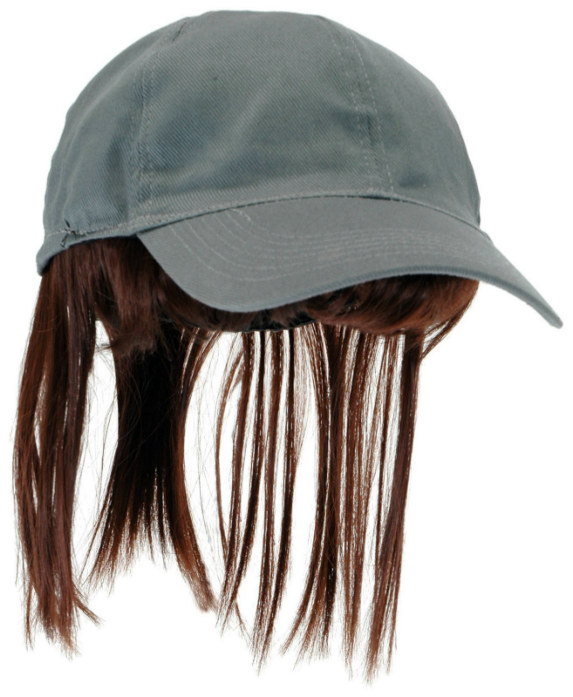 Adult Gray Baseball Cap with Brown Bangs