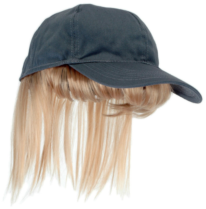 Adult Gray Baseball Cap with Blonde Bangs