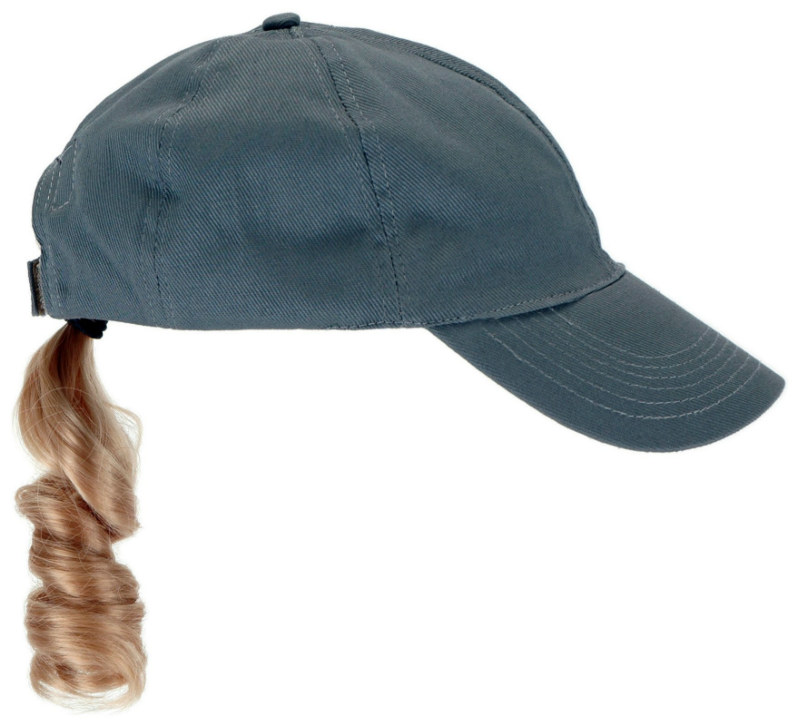 Adult Gray Baseball Cap with Blonde Ponytail - Click Image to Close