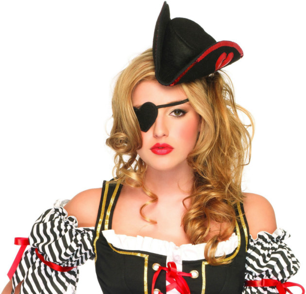 Sequin Trimmed Pirate Hat and Heart Eyepatch Adult - Click Image to Close