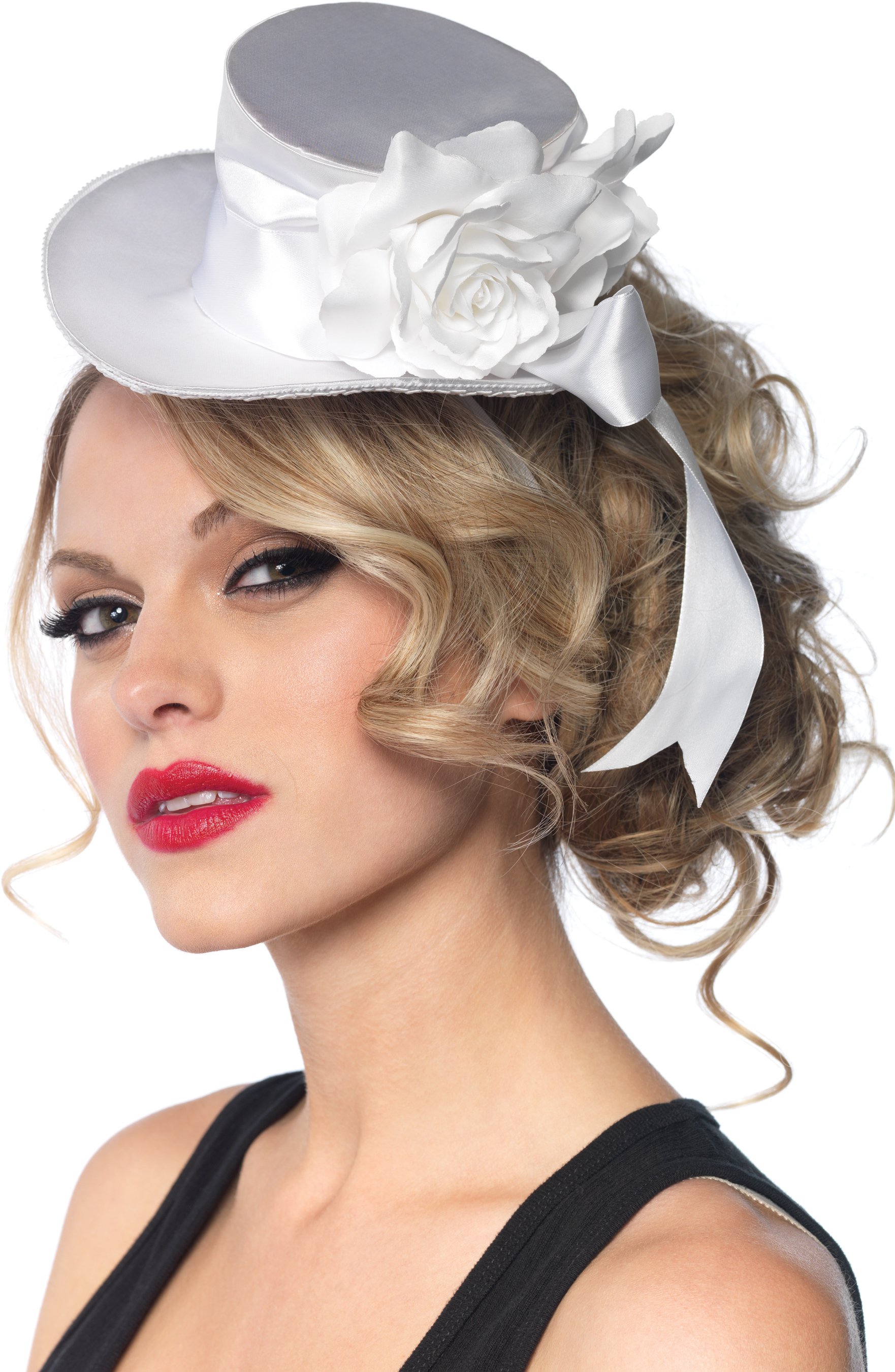 White Satin Top Hat (Adult) - Click Image to Close